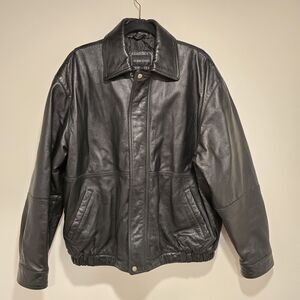 Vintage 90s Y2K 100% Leather Motorcycle Jacket Large Men Black Bomber Moto Biker